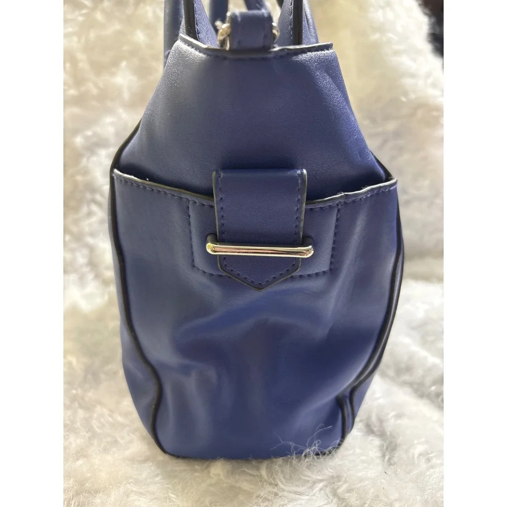 Reed Krakoff Blue‎ Faux Leather Satchel Handbag Silver Hardware Top Zip Tote